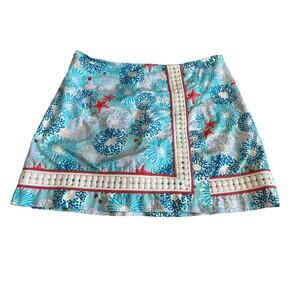 Lilly Pulitzer Ocean Blue Multicolor Starfish 100% Cotton Mini Skirt Size 4